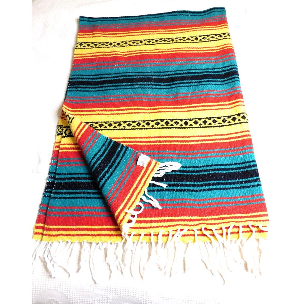 Mexican Woven Blanket Southwestern Striped Colors 74 in. X 52 Large Throw - Picture 4 of 8